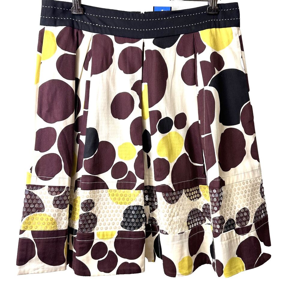 KENZO Pleated Polka Dot Sequin Skirt Ivory FR42 US10 Designer Knee Lengt